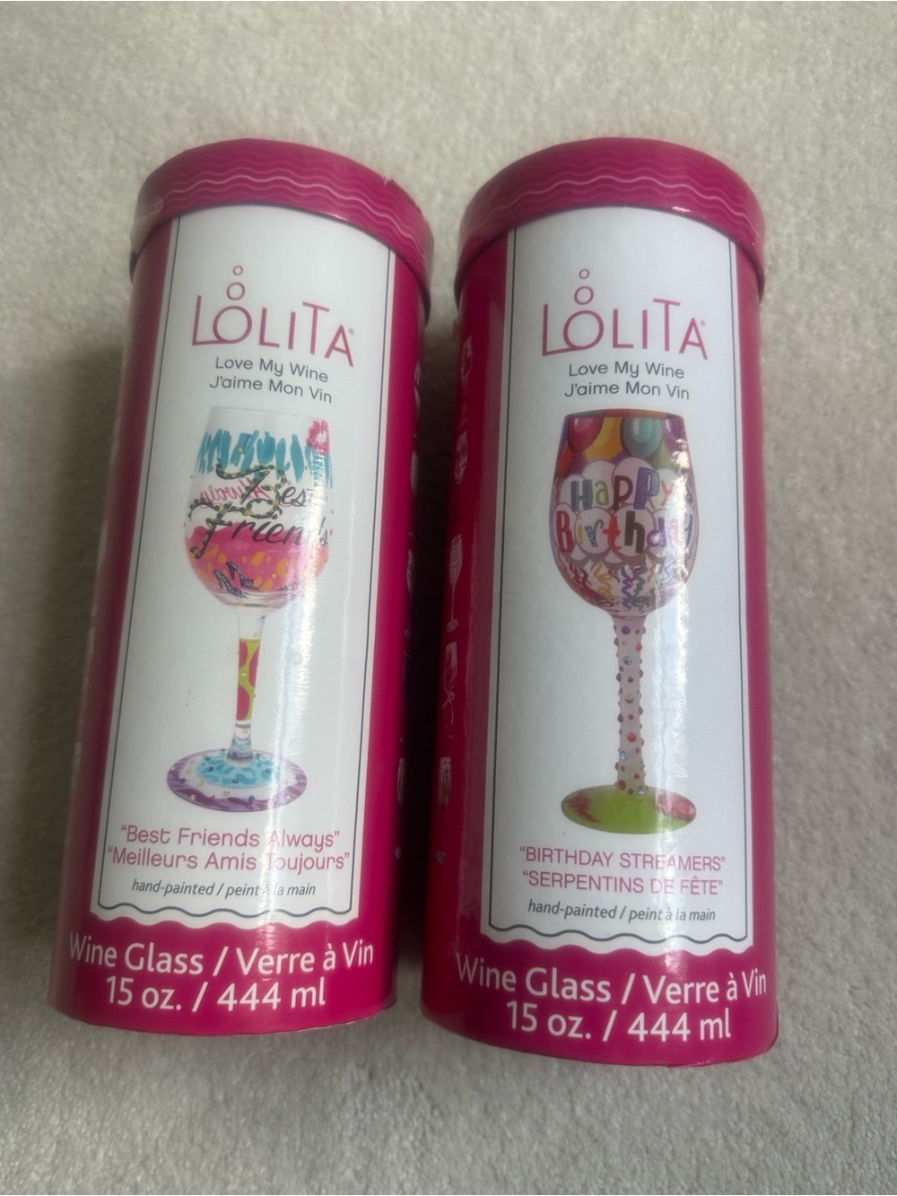 Lolita Pink Decorative Wine Glasses Set - Bright Multicolor Designs